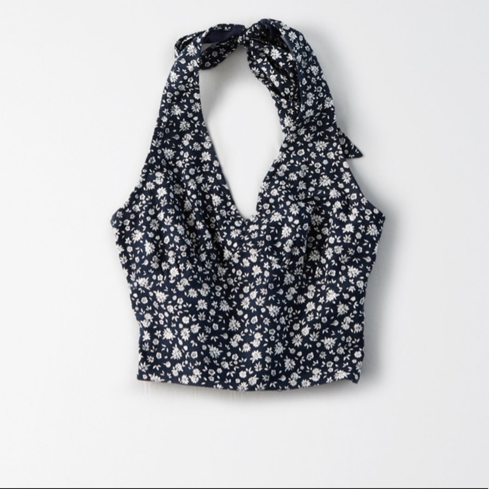 AMERICAN EAGLE AE Blue print halter crop top NEW